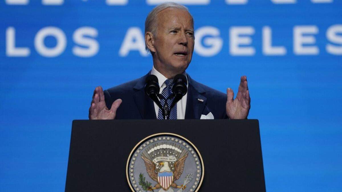 President Biden speaks during the inaugural ceremony of the Summit of the Americas in Los Angeles.