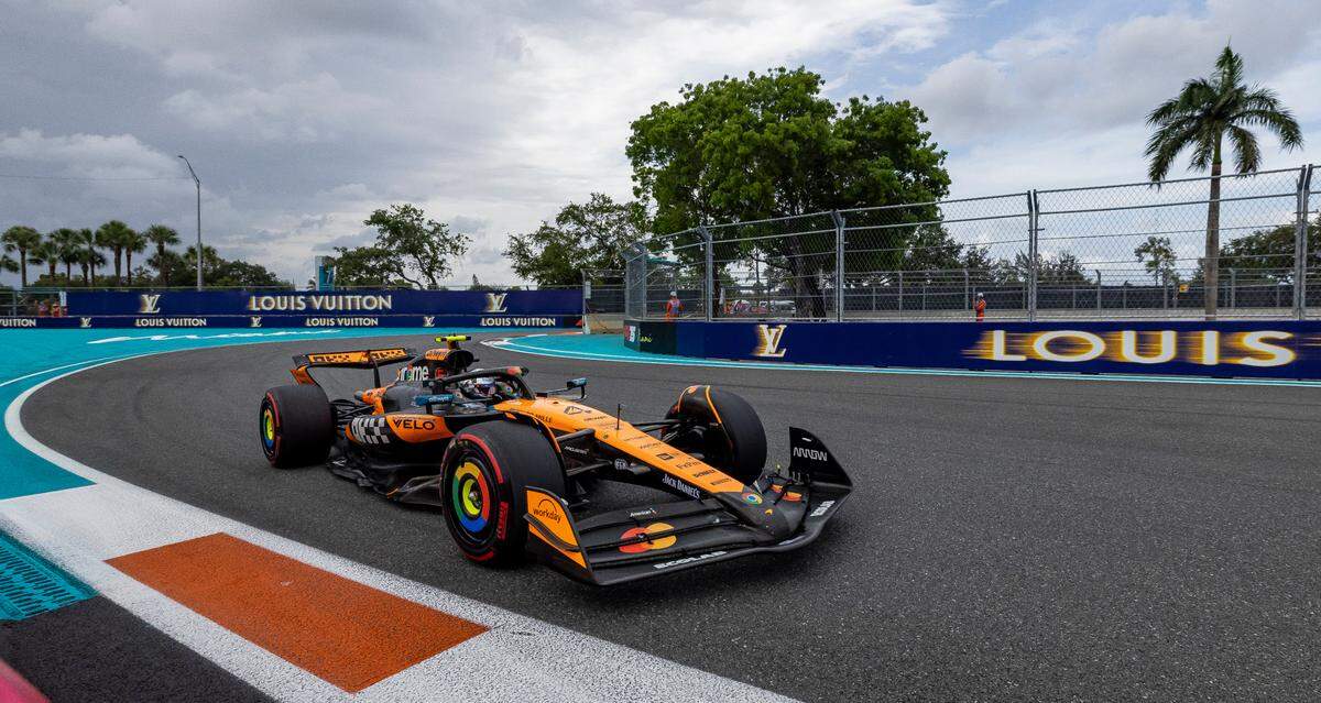 McLaren driver Lando Norris of Britain takes a turn during a Race Qualifying session on the second day of the Formula One Miami Grand Prix at the Miami International Autodrome on Saturday, May 3, 2025, in Miami Gardens, Fla.