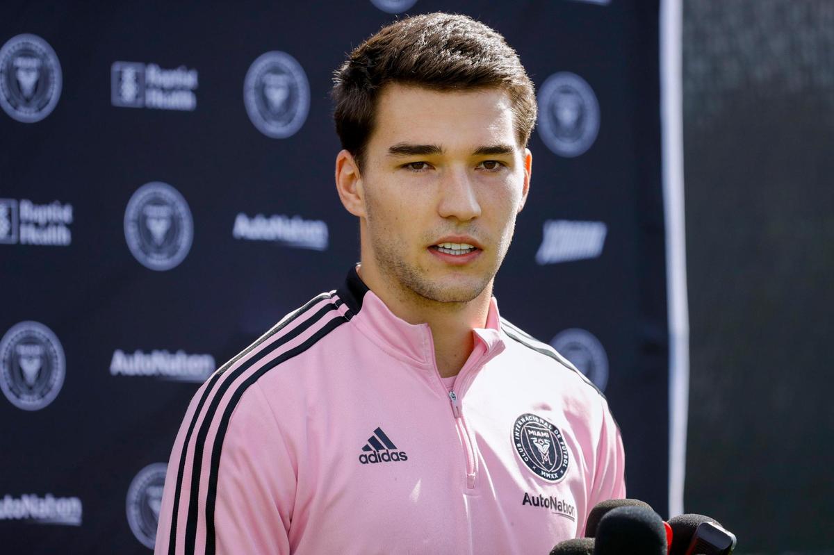 Inter Miami CF forward Robbie Robinson talks to reporters during the first training session prior to the start of the new MLS season at the team’s training facility in Fort Lauderdale, Florida on Monday, January 17, 2022.