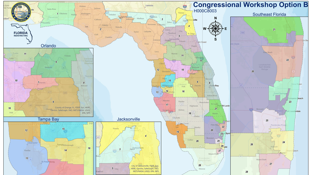 Screen shot of one of two congressional redistricting maps released Monday, Nov. 29, 2021, by the Florida House of Representatives, C8003.