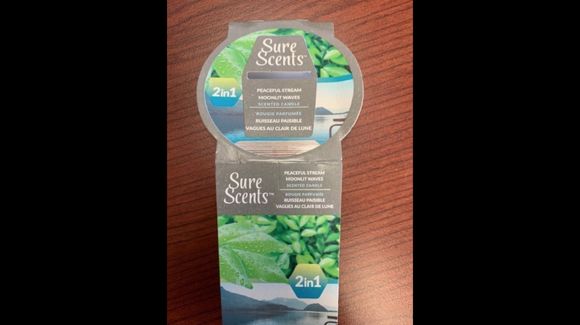 Sure Scents 2-1 Peaceful Stream/Moonlit Waves Candles sold via Dollar Tree have been recalled on Dec. 2, 2020.