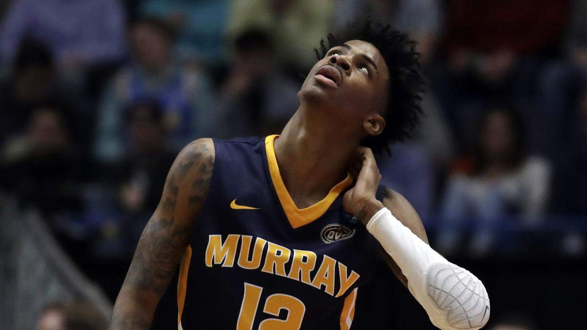 Murray State’s Ja Morant (12) looks up at the scoreboard during the first half of a second round men’s college basketball game against Florida State in the NCAA Tournament, Saturday, March 23, 2019, in Hartford, Conn.