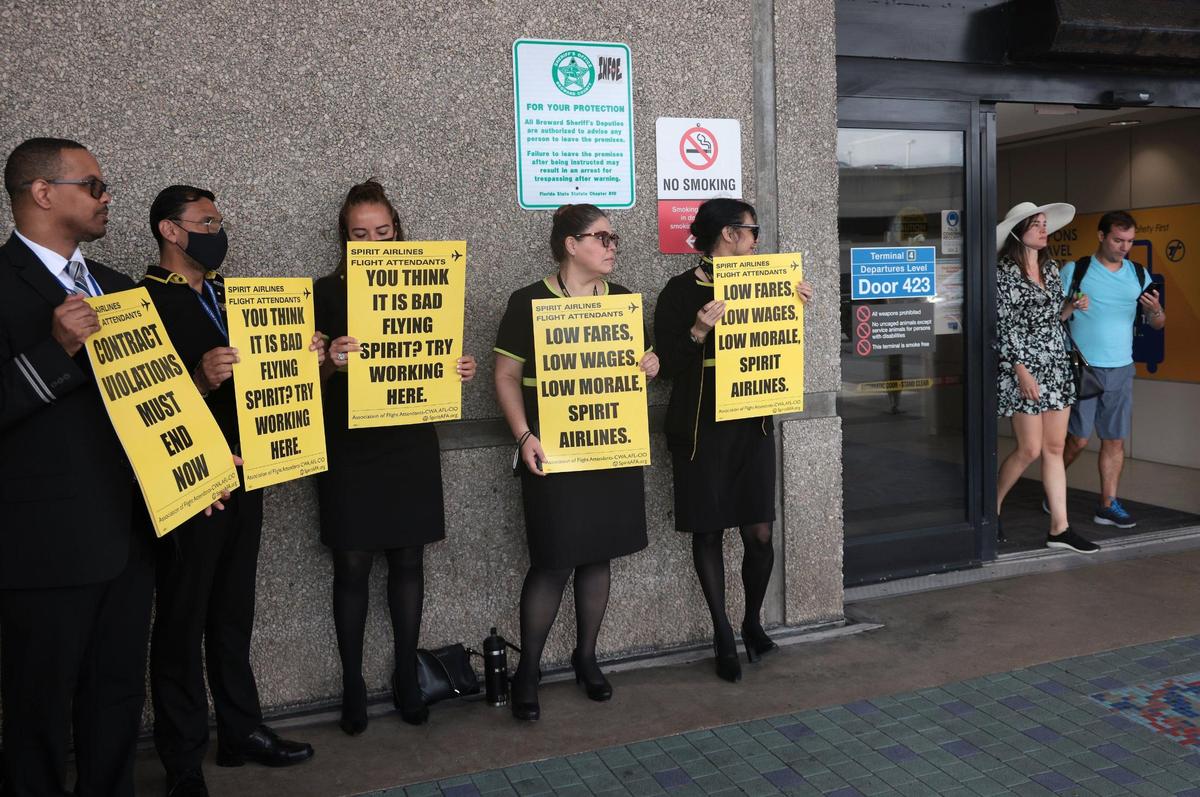 On Tuesday, May 3, 2022, citing poor working conditions, Spirit Airlines flight attendants take to the ground Tuesday morning to picket the company at Fort Lauderdale-Hollywood International Airport.