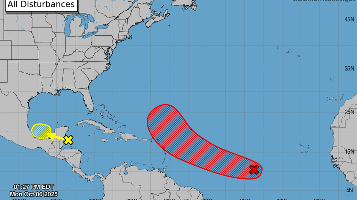 The hurricane center is tracking two potential systems in the Atlantic basin.