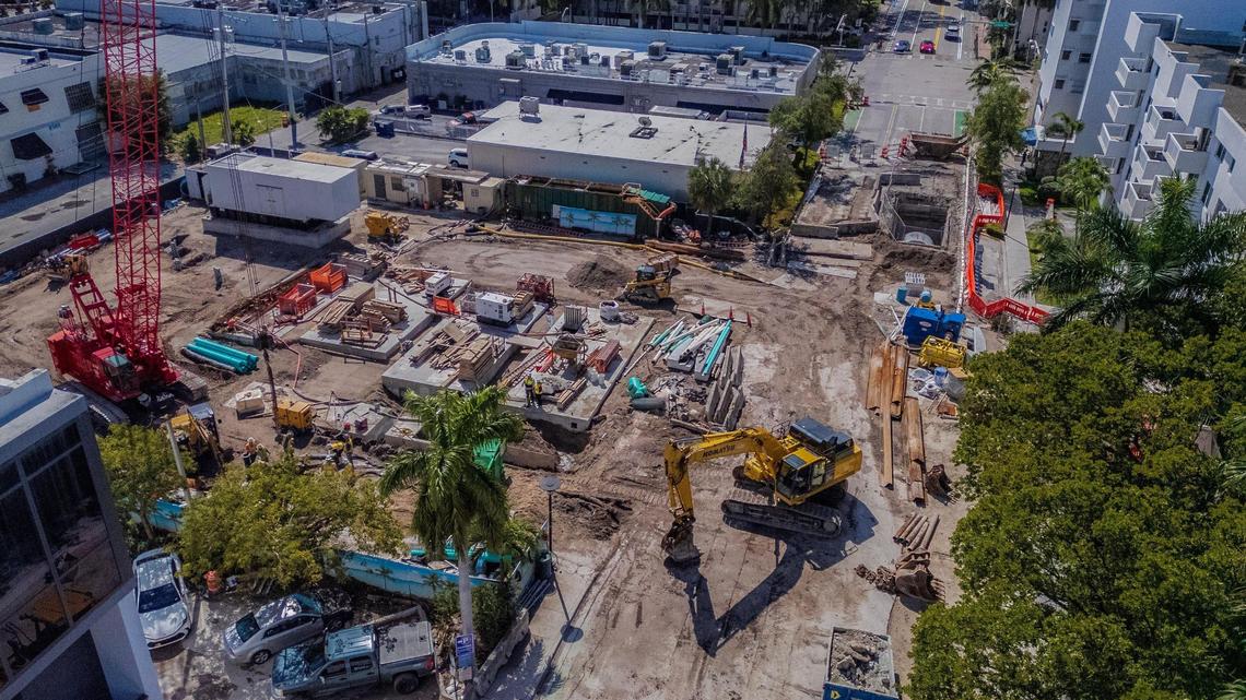 A resiliency project in Miami Beach, pictured on Wednesday, Feb. 26, 2025, will install a new pump station in the parking lot at 1671 West Ave. to help minimize flooding throughout the neighborhood. City officials are considering increasing utility rates to pay for more than $1 billion in infrastructure projects over the next decade.