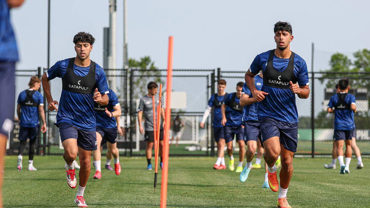 Nathan Lobo and Haris Zeb. Auckland City FC attend their 1st training session ahead of two friendly matches on the road to the FIFA Club World Cup USA 2025, Subaru Park, Chester, Philadelphia, Tuesday 3 June 2025. Photo: Shane Wenzlick / www.phototek.nz