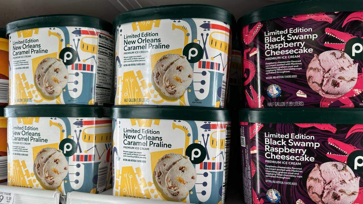 Publix limited-edition spring 2025 ice creams include New Orleans Caramel Praline and Black Swamp Raspberry Cheesecake. These were available at the new Briar Bay Publix near The Falls in Miami on March 8, 2025.