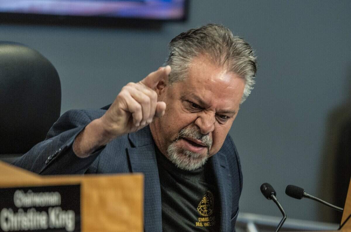 City of Miami Commissioner Miguel Angel Gabela reacts as he speaks during a Miami City Commission meeting, at City Hall, on Thursday May 28, 2026.