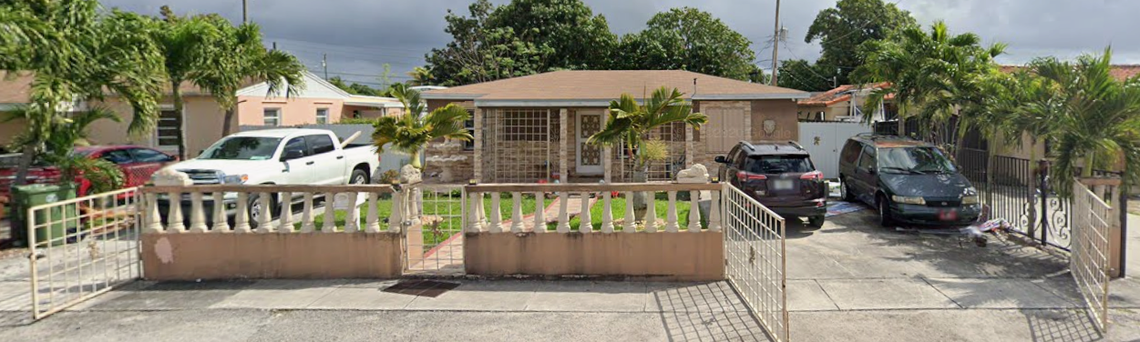 A Google Street View image from February 2020 shows the porch gate at Hialeah Interim Mayor Jacqueline Garcia-Roves’ property, which had been in place since at least 2007. By April 2022, after Garcia-Roves became the legal owner following her father’s passing in 2019, the gate had been removed and other modifications to the property are visible.