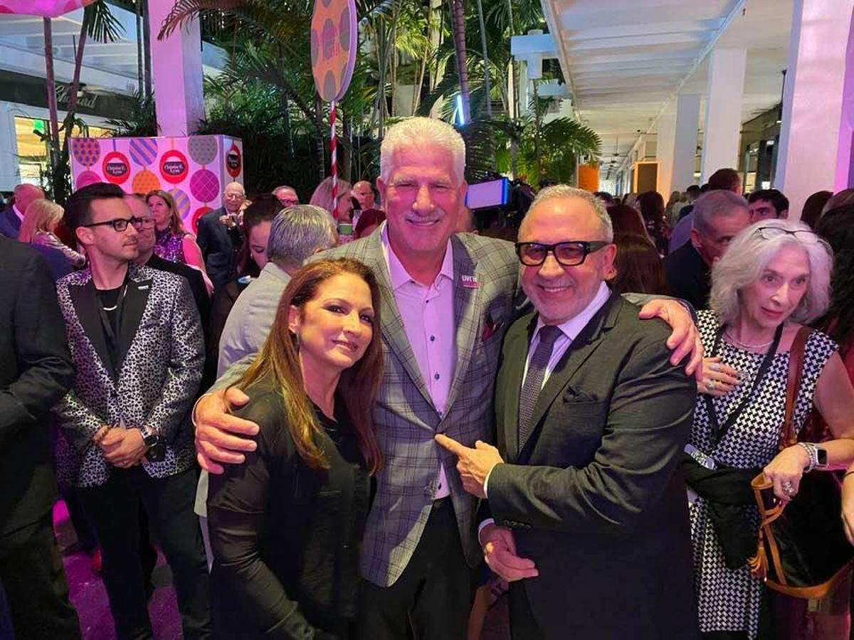 Rodney Barreto welcomed Miami royalty Gloria and Emilio Estefan at Bal Harbour Shops for the Super Bowl Host Committee VIP party on Jan. 30, 2020.