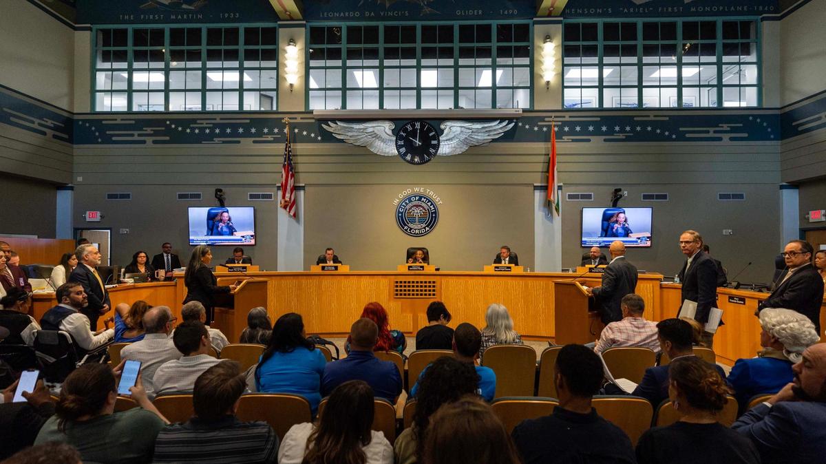 A Miami commission meeting on June 17, 2025.