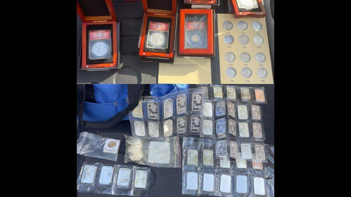 Detectives say they recovered more than $50,000 in collectible coins, silver bars and stolen guns from a burglary suspect.