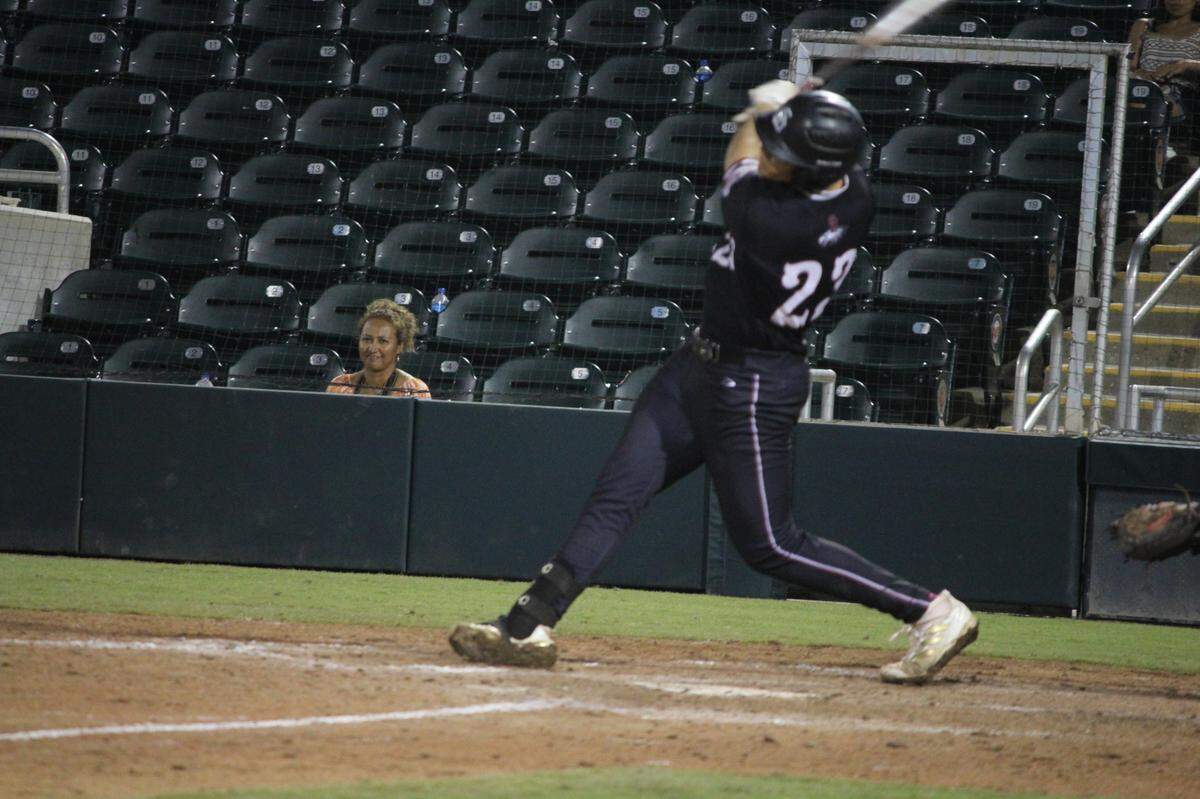 Douglas’ Chris Arroyo crushes a three-run home run to right field which invoked the 10-run mercy rule allowing the Eagles to walk off with a 10-0 win over Palm Beach Gardens in the Class 7A state final at Hammond Stadium.