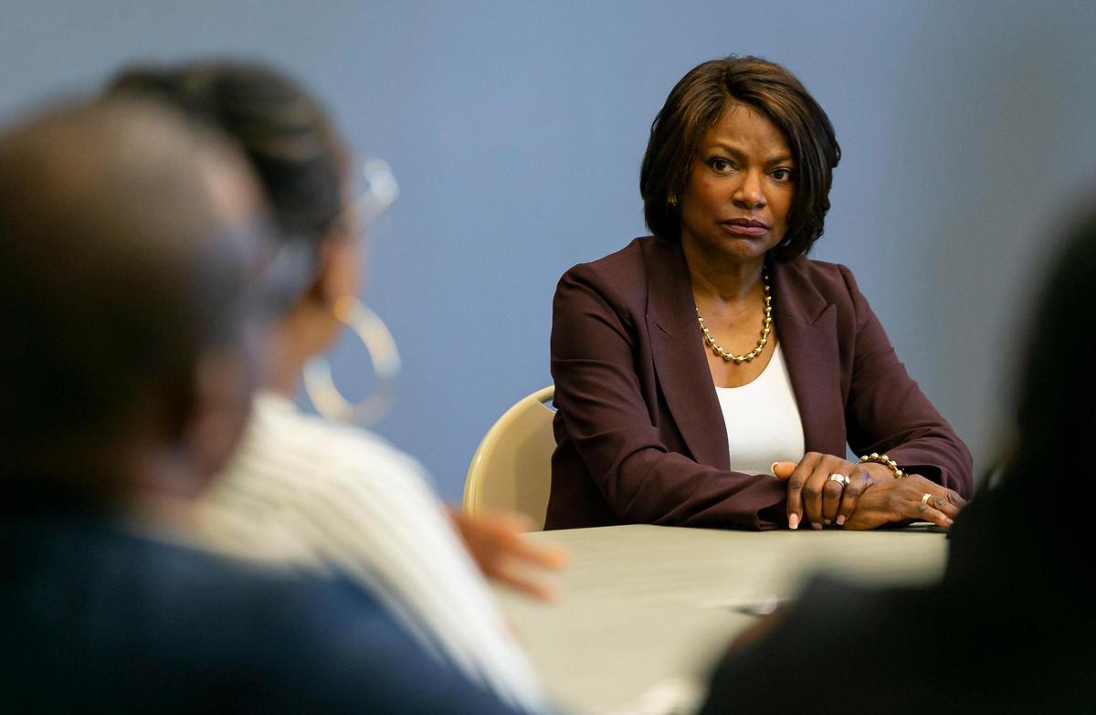 U.S. Rep. Val Demings, D-Fla., listens to local Haitian leaders while campaigning at the Wildcat Center on Monday, Aug. 1, 2022, in North Miami, Fla. Demings is running against U.S. Sen. Marco Rubio.
