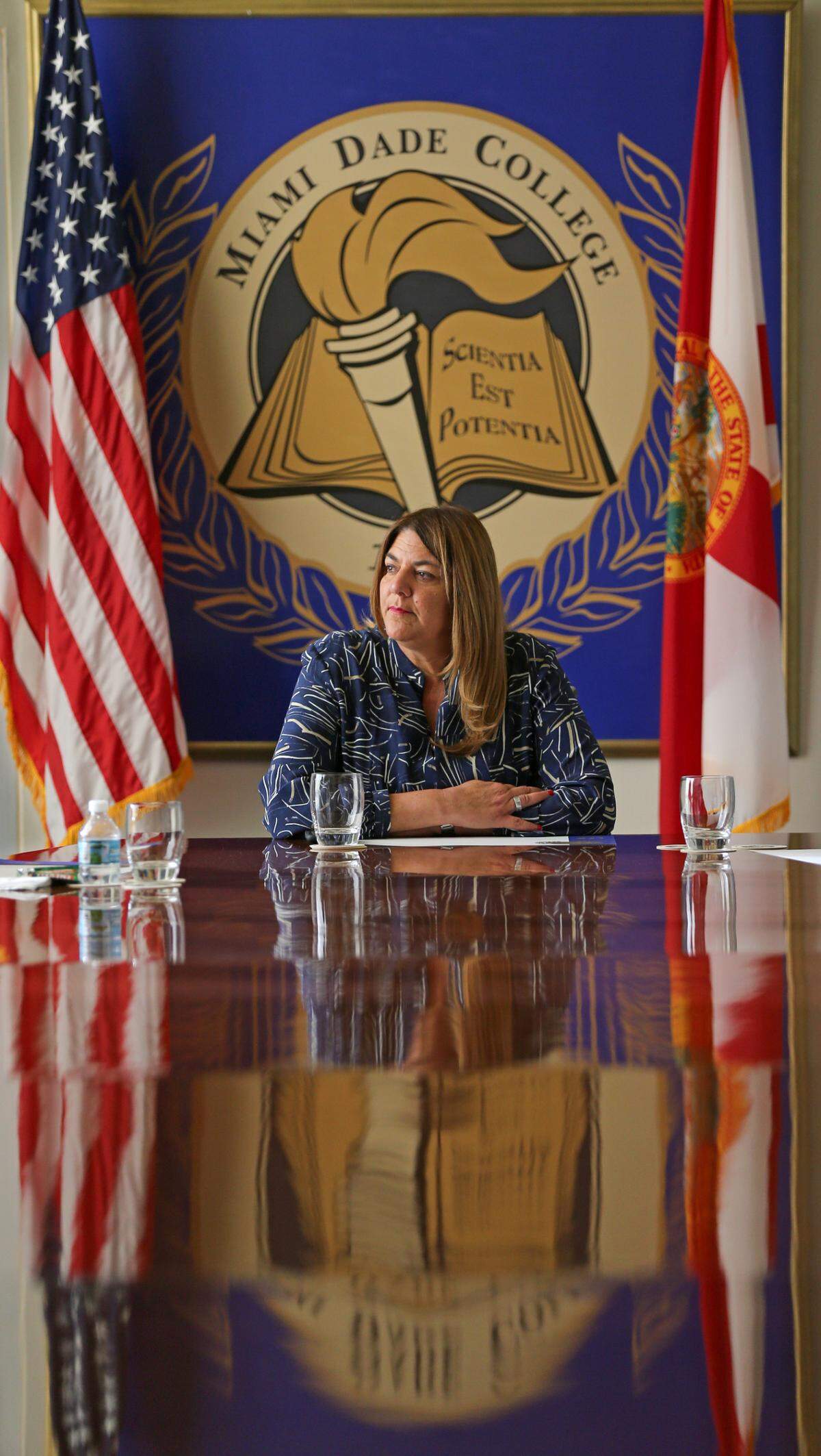 Madeline Pumariega en Wolfson Campus en Miami Dade College. Es la quinta presidenta del colegio y la primera mujer que lo preside.