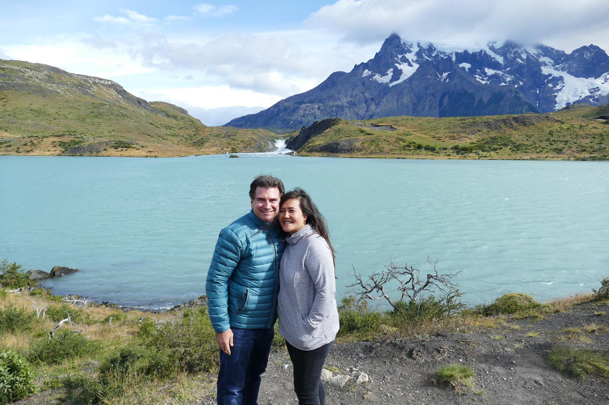 Rotterdam cruise ship passengers Rick and Wendy de Pinho of Warren Township, N.J., on March 14 in Patagonia. It was their last day on land before their original cruise ship, the Zaandam, was stranded at sea due to the coronavirus. They were moved to the Rotterdam on March 28.