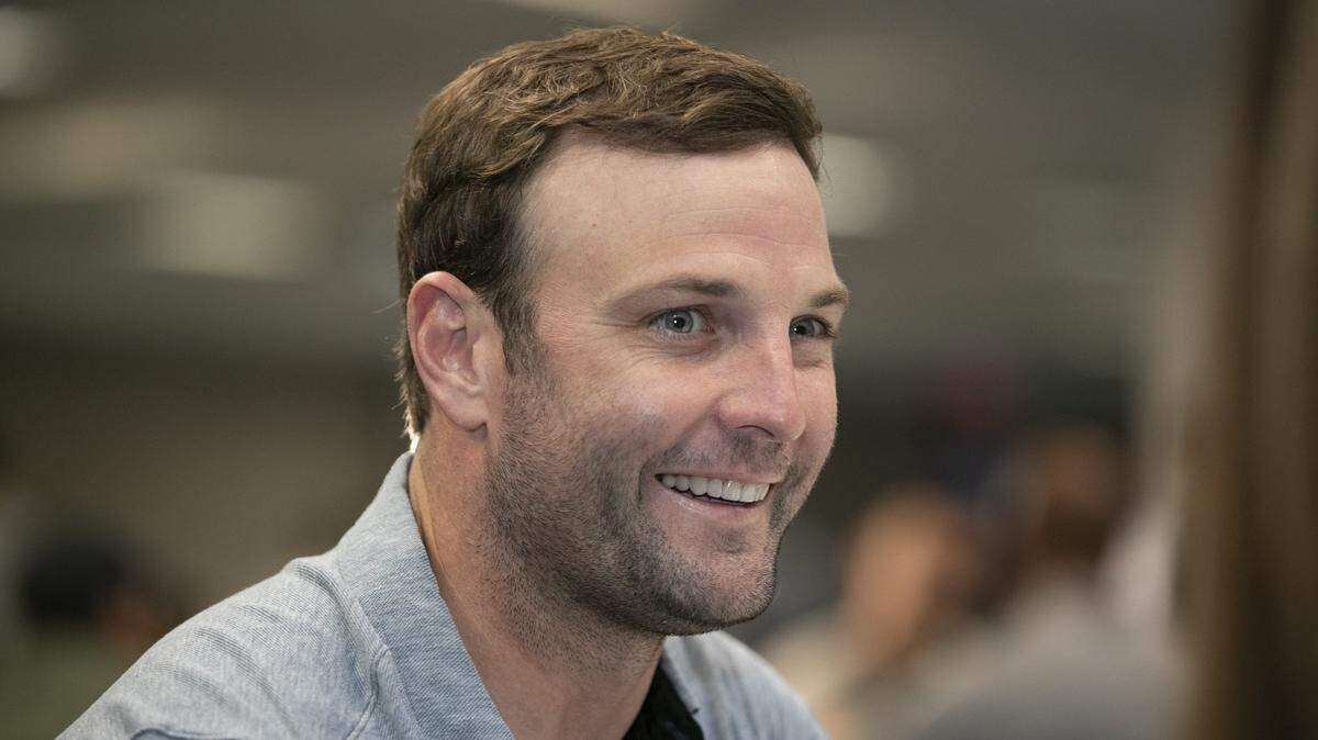 Wes Welker, the 49ers wide receivers coach, is interviewed during the team’s media availability at the James L. Knight Center in Miami, Florida on Wednesday, January 29, 2020.