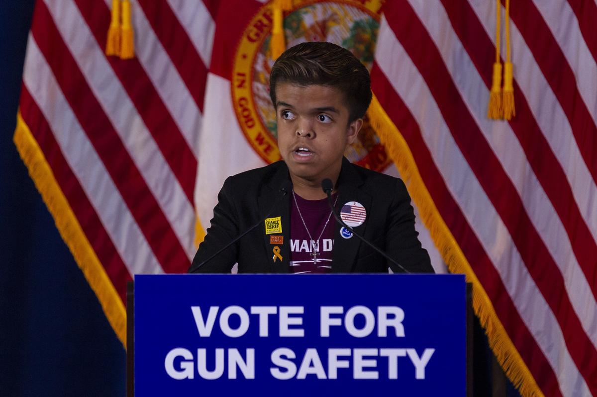 Daniel Tabares, a student from Marjory Stoneman Douglas, speaks during a gun safety rally at the Coral Springs Museum of Art on Friday, October 5, 2018. Various speakers attended the discussion, among them were Fred Guttenberg and Manuel Oliver, both parents of students killed in the Parkland shooting. Former New York City Mayor Michael Bloomberg was also in attendance.