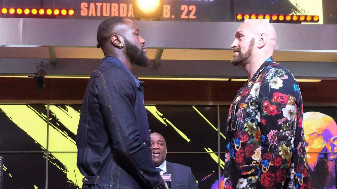 Boxers Deontay Wilder, left, and Tyson Fury during a news conference in Los Angeles on Jan. 25, 2020.