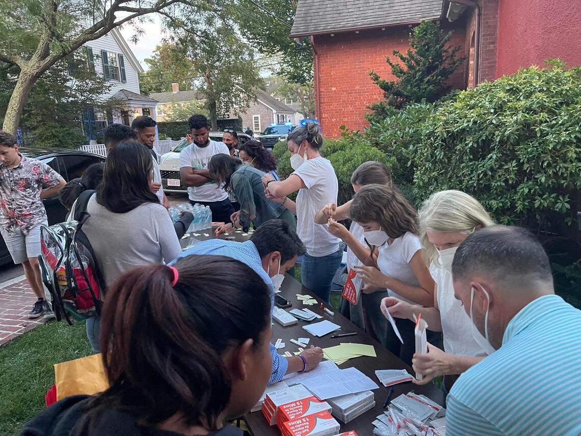 COVID tests were administered to migrants who arrived Wednesday, Sept. 14, 2022, in Martha’s Vineyard, Massachusetts.