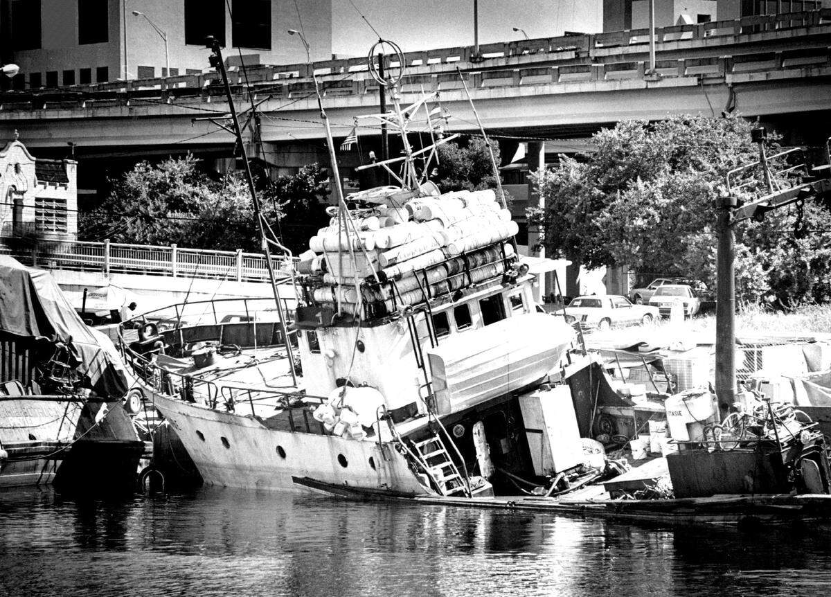 Haitian freighter Arastasie sinking in the bottom of the Miami River in the mid-1980s.