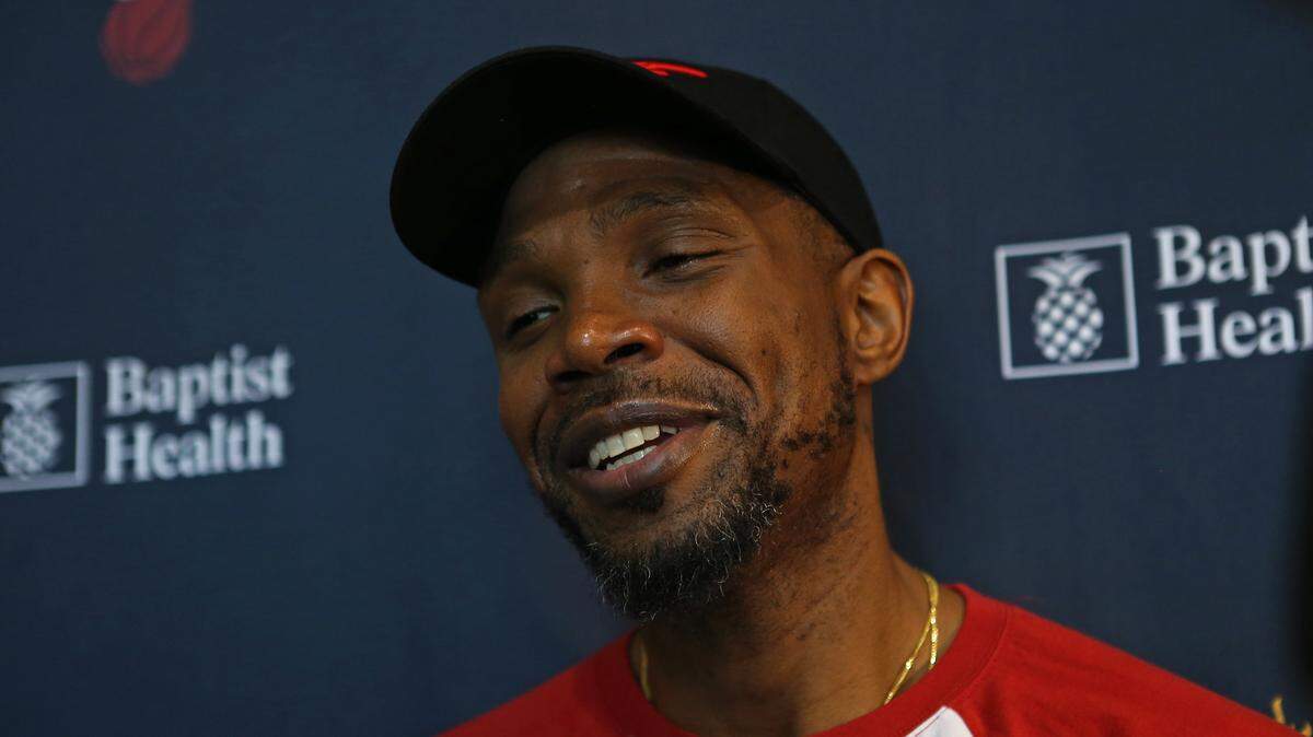 Miami Heat forward Udonis Haslem talks to the media during press conference at the AmericanAirlines Arena on Wednesday, August 7, 2019 in Miami, Florida.