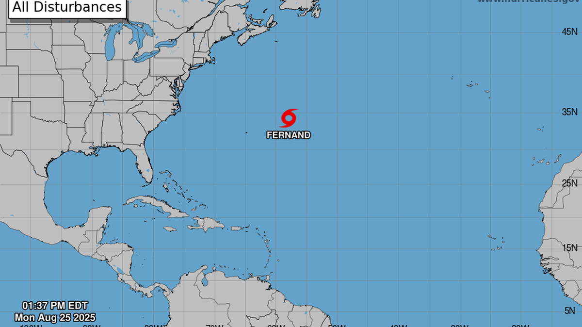 The only thing on the forecast map for the hurricane center as of Monday is Tropical Storm Fernand.
