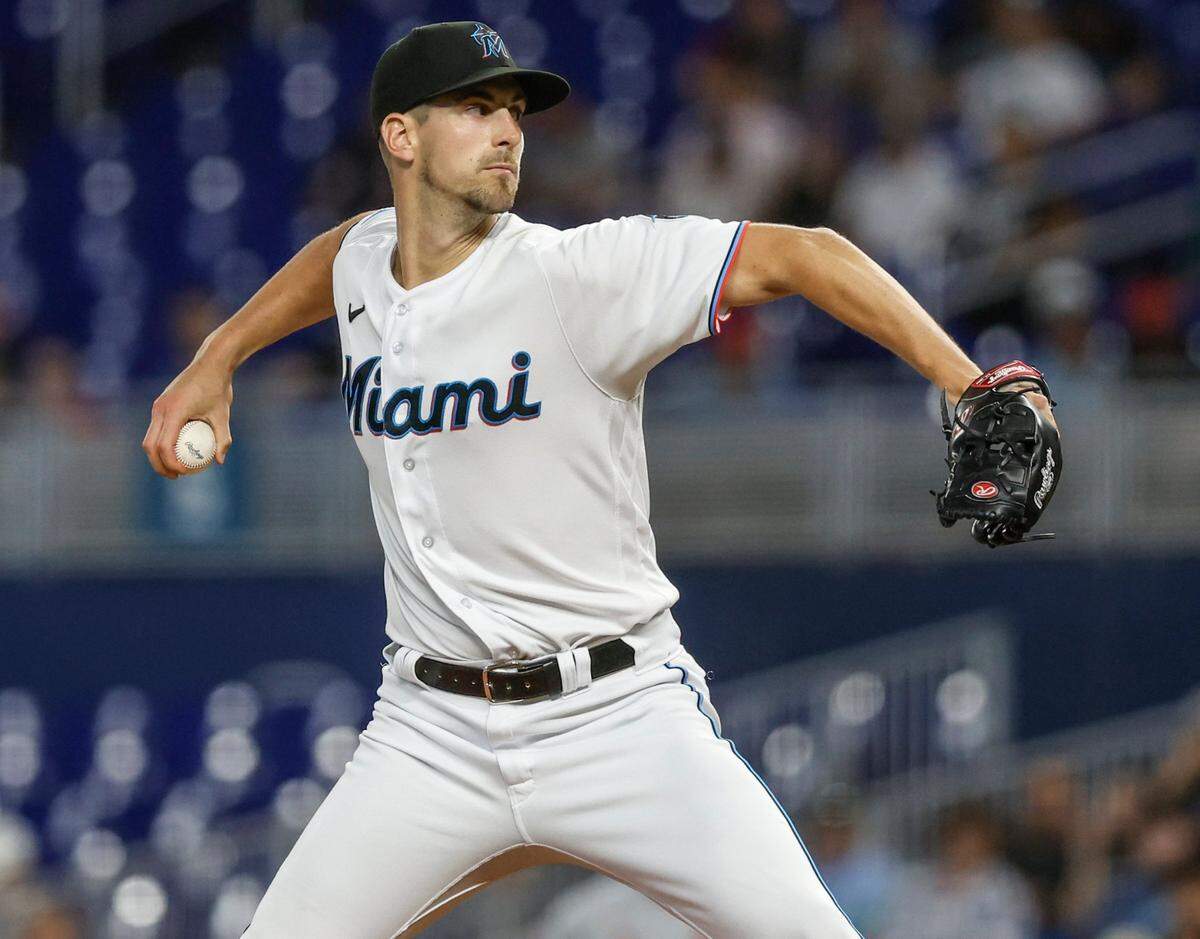 Miami Marlins starting pitcher Bryan Hoeing (78) pitches in the second inning against the St. Louis Cardinals at loanDepot park in Miami on Wednesday, July 5, 2023.