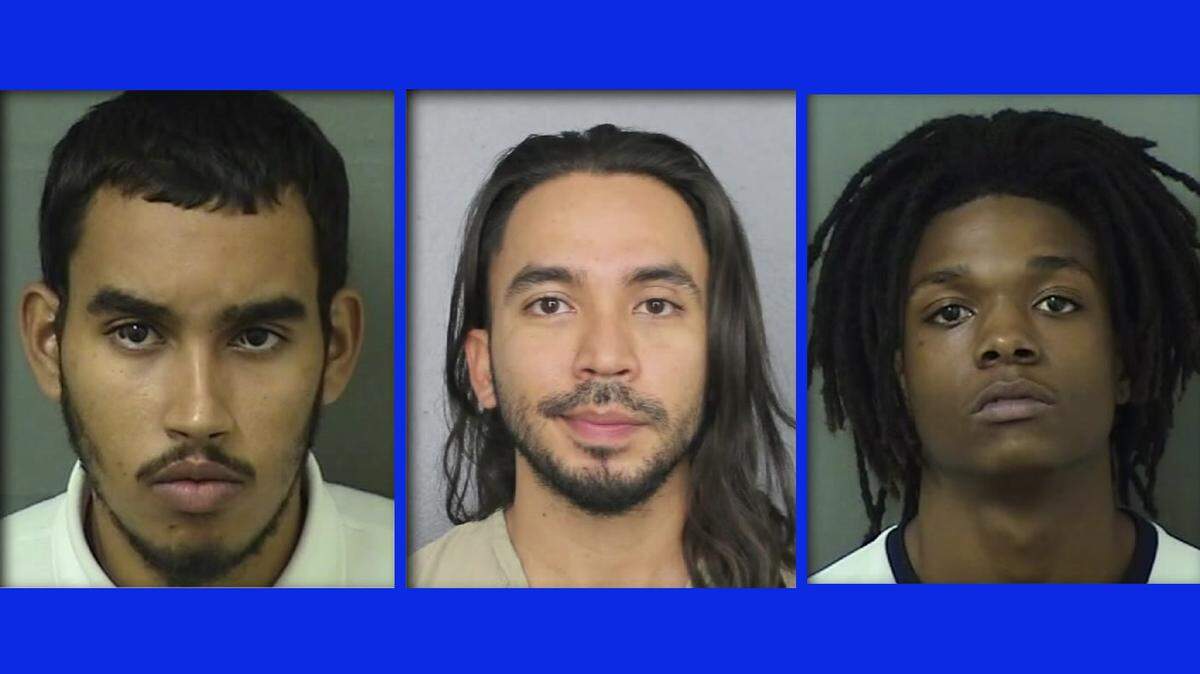 Charged with the murder of Coral Springs firefighter Christopher Randazzo, from left, are Jose Garcia Romero, Marco Rico and Torrey Holston.