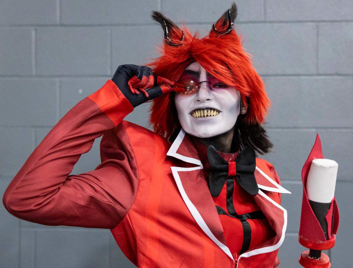 Elysia Behan, 13, cosplays as Alastor from Hazbin Hotel during Florida Supercon 2024 at the Miami Beach Convention Center on Saturday, July 13, 2024, in Miami Beach, Fla.