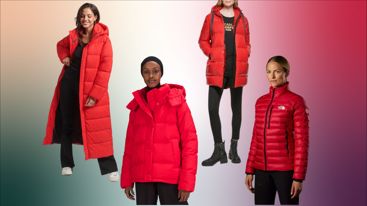 Rihanna inspired red puffer coat dupes