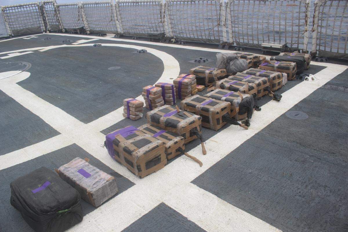 The 1,100 pounds of cocaine the U.S. Coast Guard says it was able to offload from the self-propelled semi-submersible it intercepted in the Eastern Pacific.