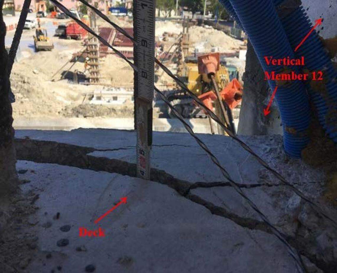 A recent report issued by the National Transportation Safety Board included photos revealing that this crack and others had developed in the bridge before it fell onto Tamiami Trail. It is not yet clear who saw photos of these cracks and whether they proposed closing the road underneath to traffic.