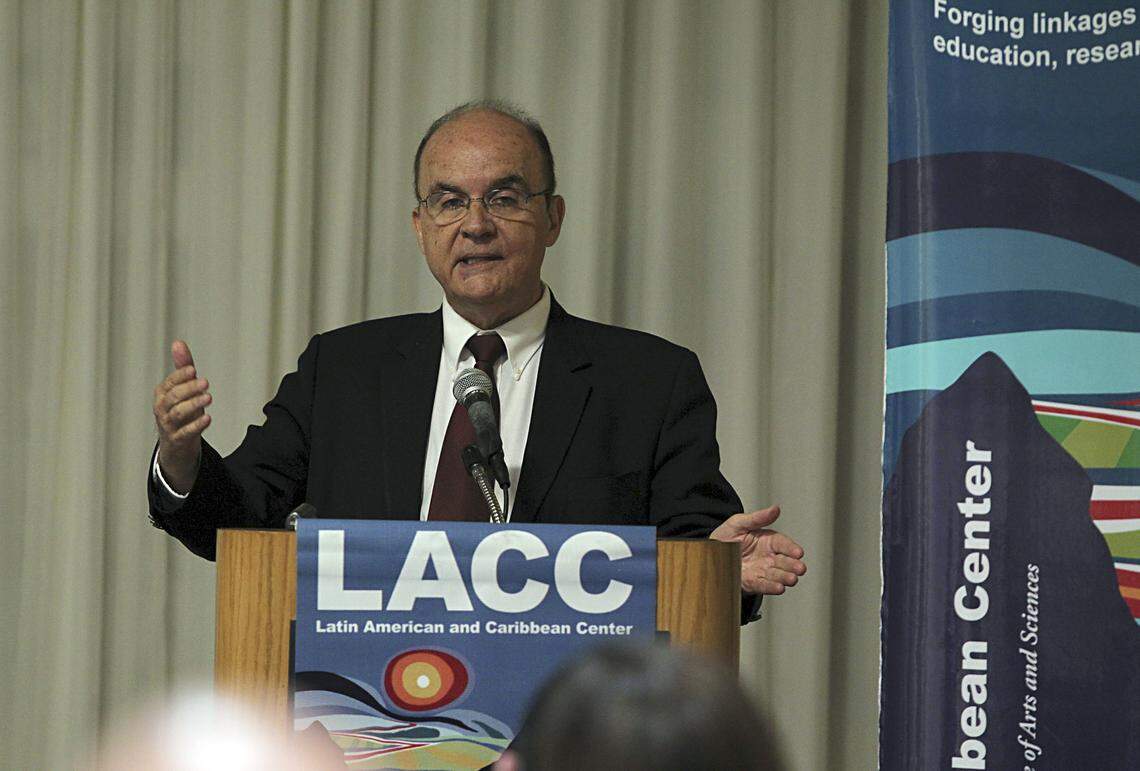 Juan Antonio Blanco, speaks in 2011 at Florida International University during the presentation of the book “The other execution wall:  Character assassination in Cuba.”