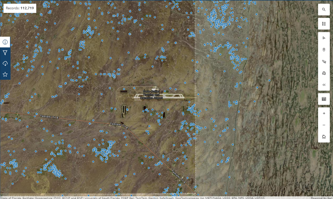 This map shows confirmed locations of Florida panthers wearing radio collars to track their location from the 1980s to today. The site of now Alligator Alcatraz has been a frequent panther crossing site, but the most recent confirmed visit was in 2008.