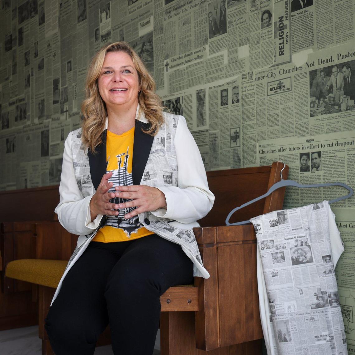 Senior Pastor Audrey Warren reflects on the blessing and challenges facing First Church Miami on Sunday, August 11, 2024, in Downtown Miami, Florida. In 2018, First United Methodist Church in downtown Miami sold its aging building for 5.5 million.