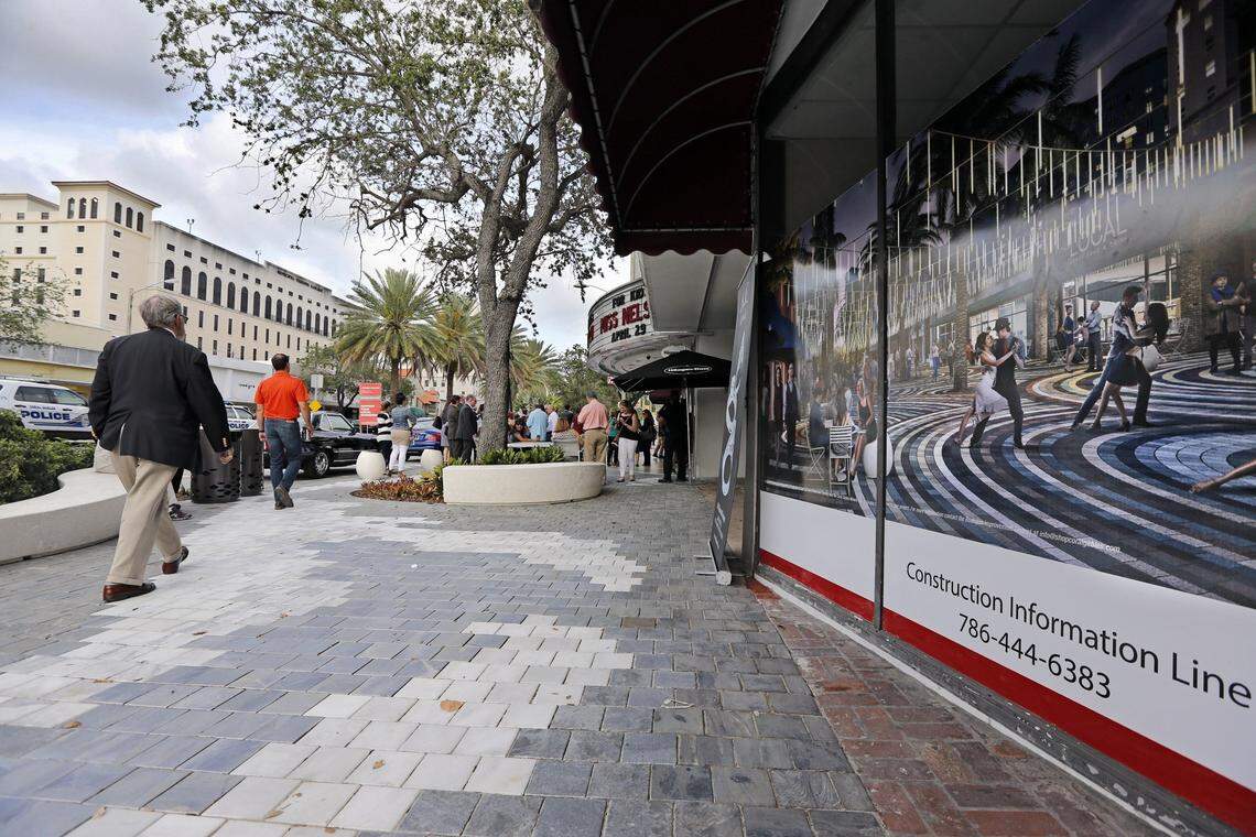A view of a completed portion of the Miracle Mile streetscape reconstruction in Coral Gables in May of 2017, when the project was several months behind the original schedule.