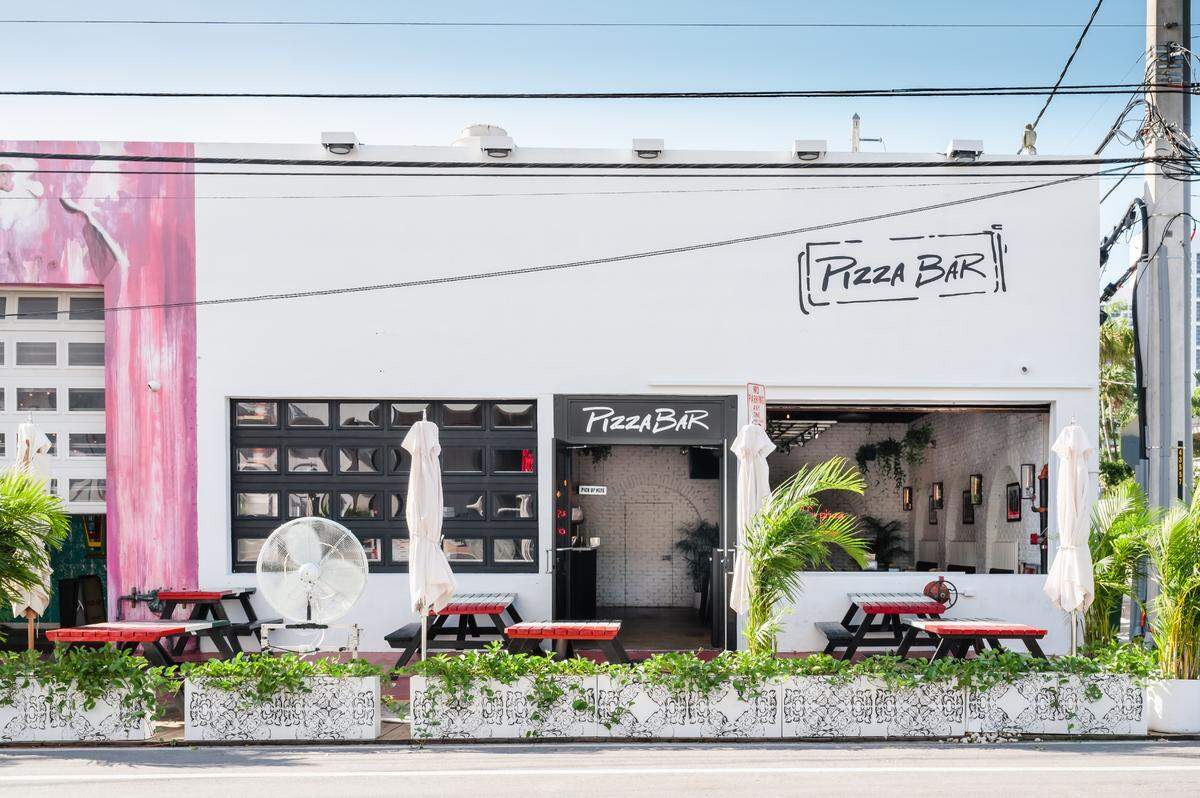 The exterior of Pizza Bar in South Beach.