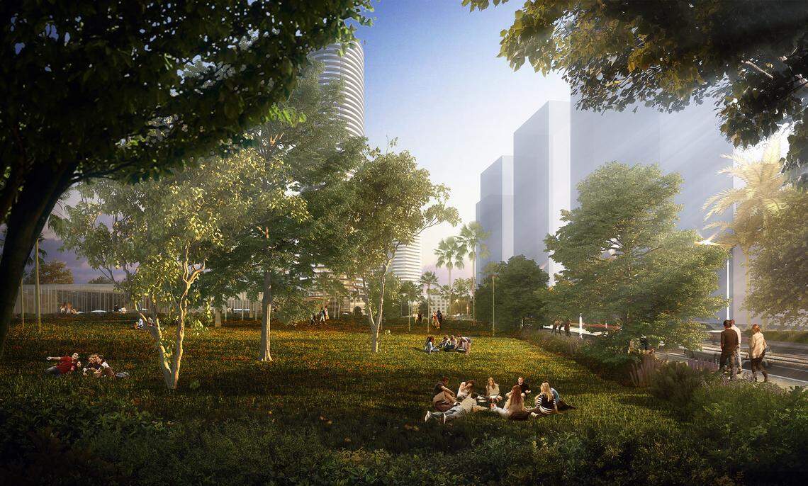 A rendering of the proposed park on Alton Road in South Beach shows the view looking south.