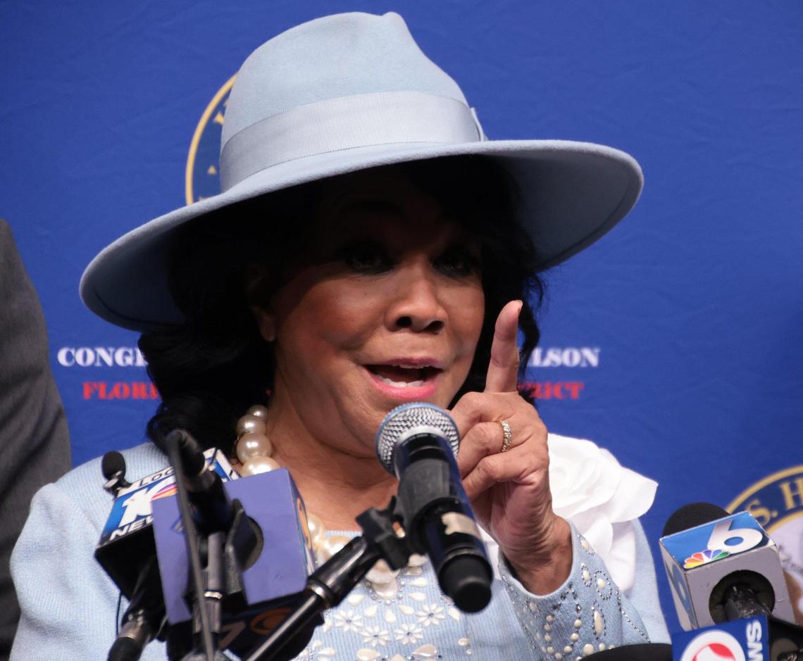 Congresswoman Frederica S. Wilson leads a press conference on Sept. 23.