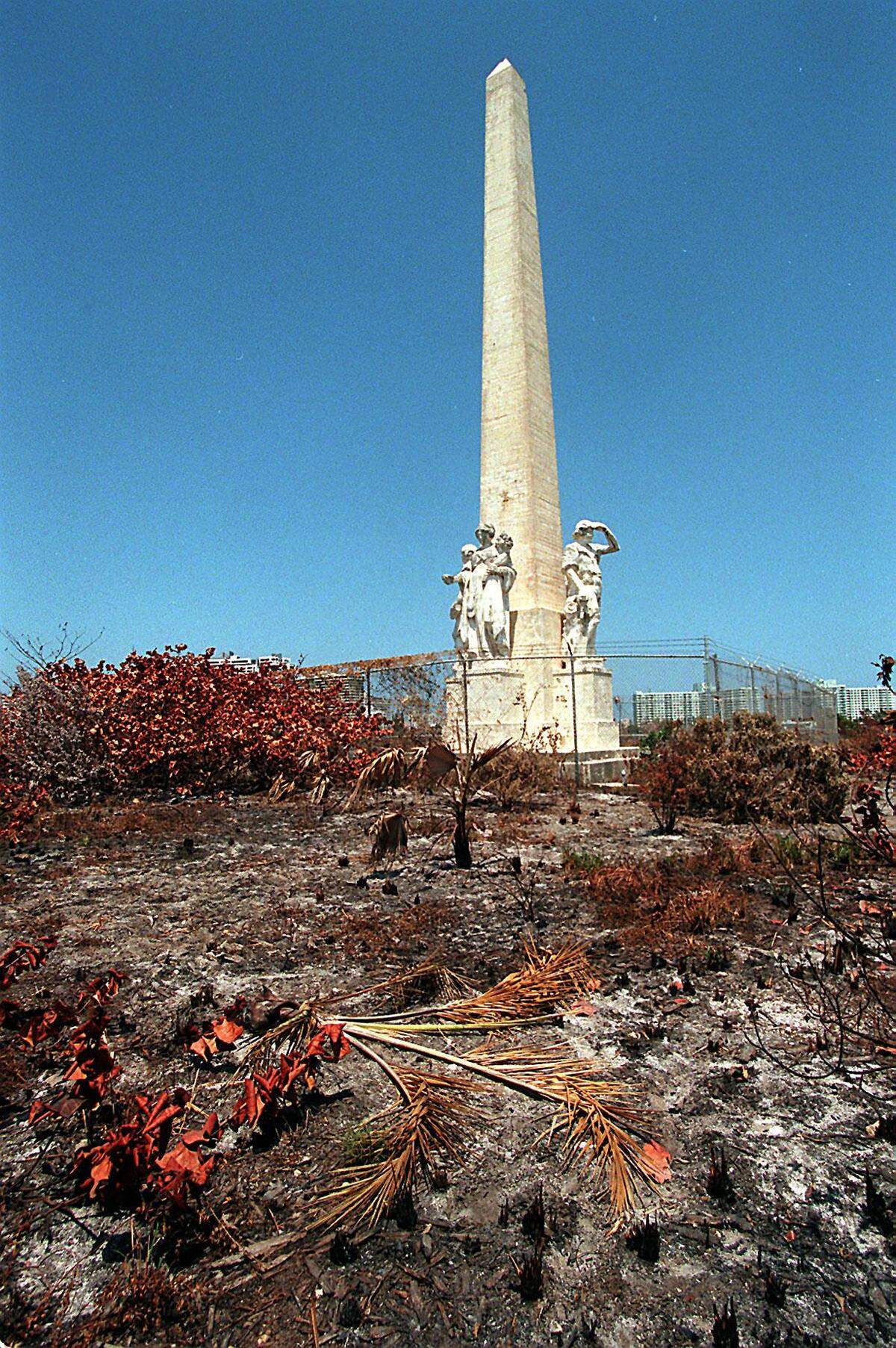 A fire on Flagler memorial island destroyed 250,00 worth of plantings done in 1994.