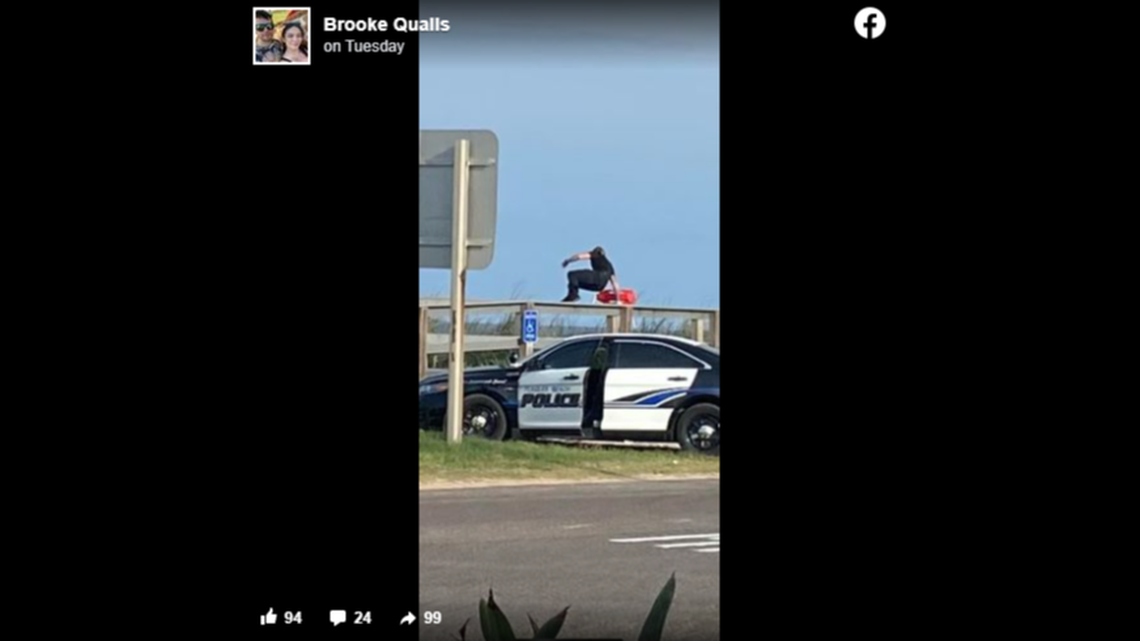 A woman caught the moment the officer had to leap into action.