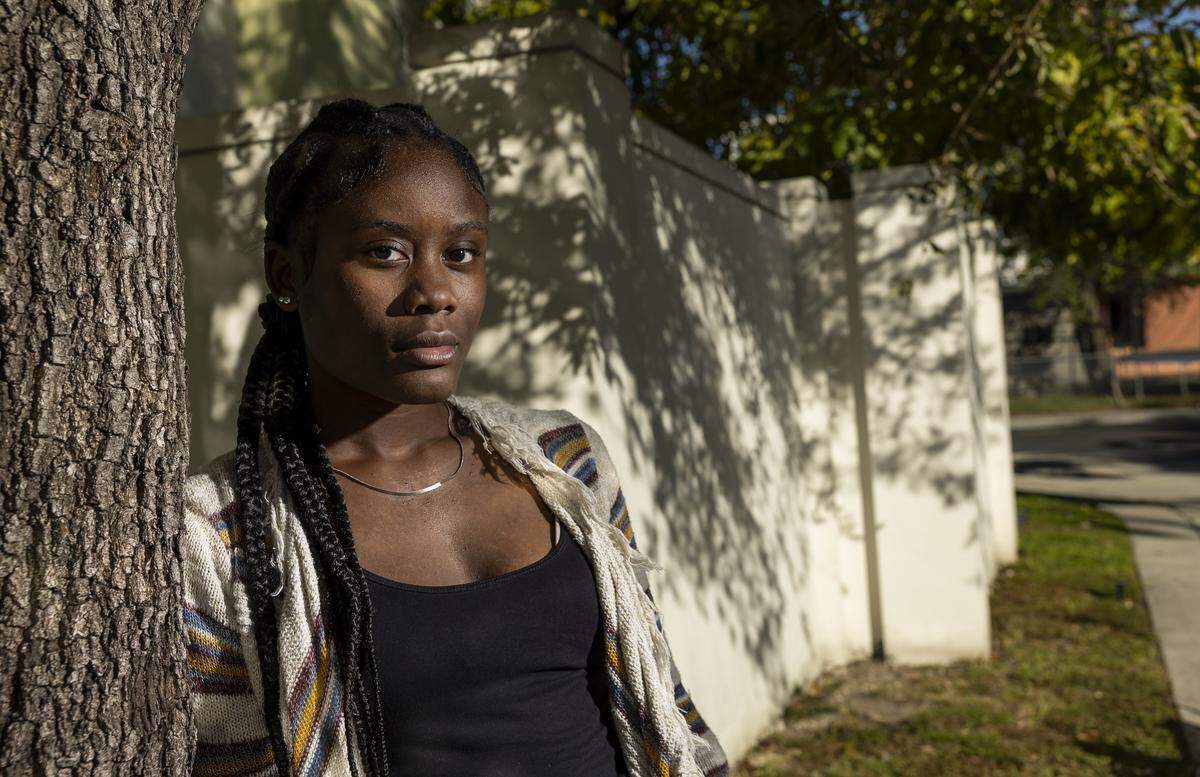 Nathalia Hall, 18, is photographed outside of the Lotus House Women's Shelter on Tuesday, Nov. 18, 2025, in Miami, Fla.