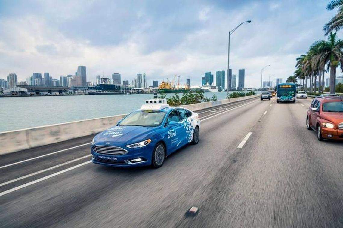 An autonomous Ford Fusion is one in a fleet being tested in Miami.
