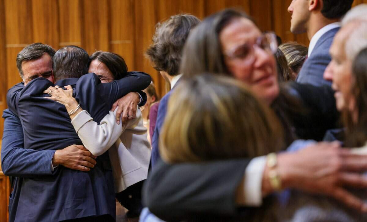 Loved ones of George Pino react after the jury's verdict is read in court on Monday, June 22, 2026. Pino was facing manslaughter and vessel homicide charges.
