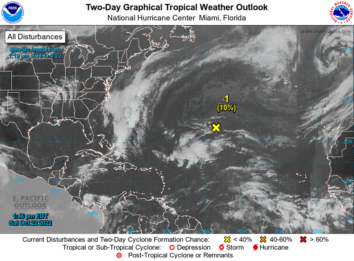 National Hurricane Center map at 2 p.m. Saturday, Oct. 22, 2022.