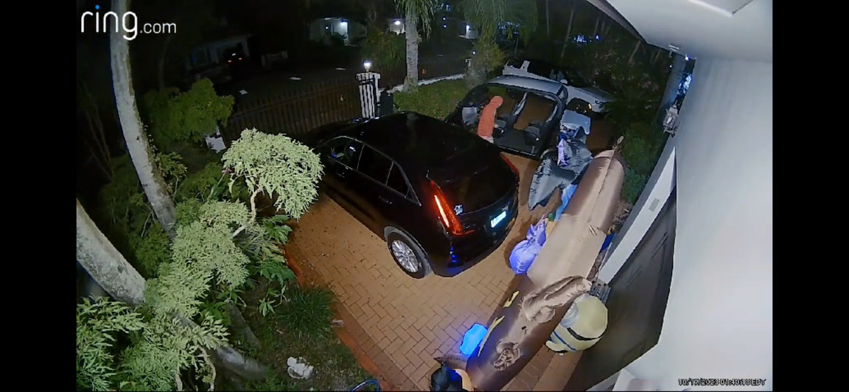 Commissioner Ariel Fernandez’s Ring camera showed two individuals trespassing on his property and looking through car windows in October 2023. Police later determined the individuals had no known connection to the commissioner or City Hall.