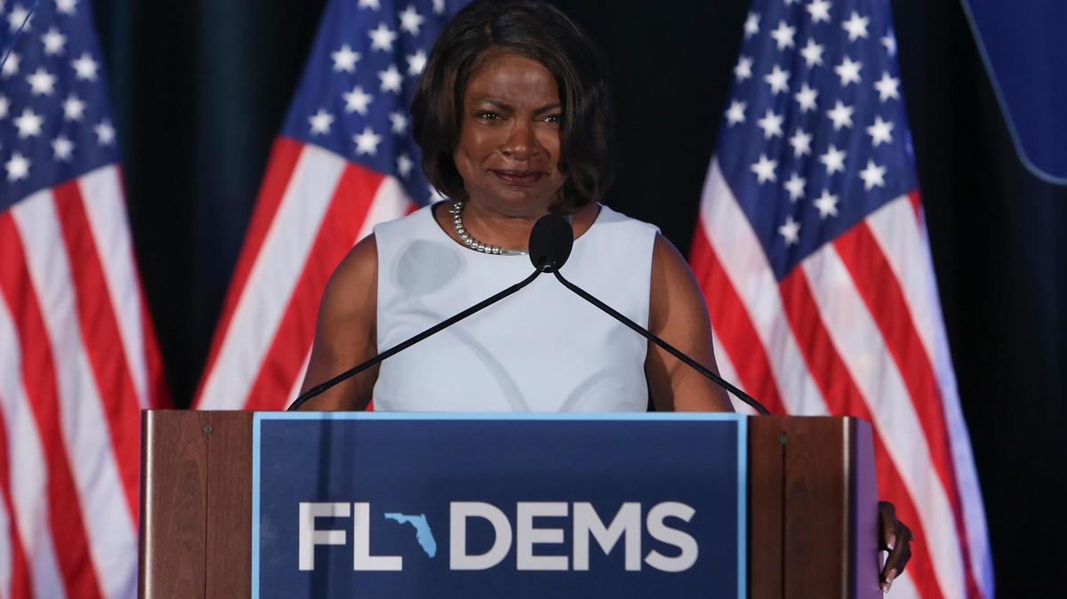 U.S. Rep. Val Demings speaks on stage during the Leadership Blue Gala for the Florida Democratic Party on Saturday, July 16, 2022, in Tampa.