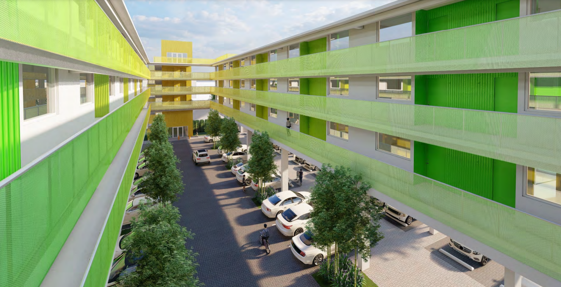 The planned workforce housing development includes 60 studio apartments. This is a rendering of the Miami Beach project.