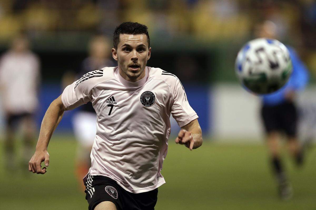 Inter Miami FC’s Lewis Morgan chases the ball during the first half of a preseason friendly soccer match against the Tampa Bay Rowdies Saturday, Feb. 22, 2020, in St. Petersburg, Fla. (AP Photo/Chris O’Meara)